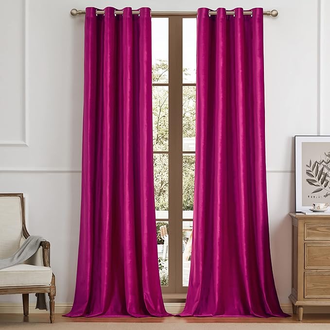 BULBUL Living Room Velvet Window Curtains 96 inch Length- 2 Panels Hot Pink - Image 5