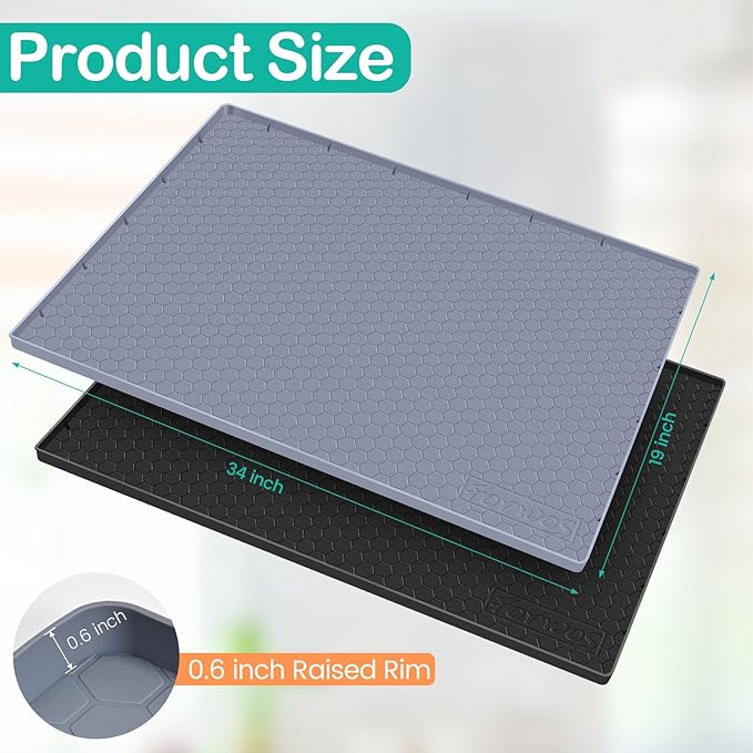 Waterproof Under Sink Mat 34" x 19", Silicone Cabinet Liner, Rubber Protector - Image 2