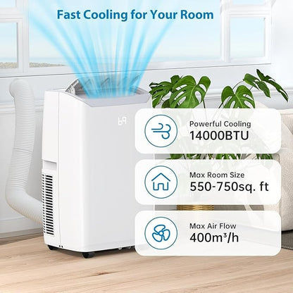 14000Btu Portable Air Conditioner Cools up to 750 Sq.Ft, 3-in-1 Quiet Portable - Image 2
