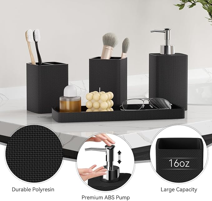 Black Bathroom Set, Bath Towel Set, Natural Loofah Sponge, Soap Dispenser - Image 3