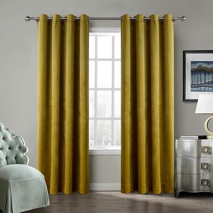 ChadMade Blackout Lined Premium Velvet Curtain Fawn 72Wx84L Inch, Eyelet Grommet by ChadMade