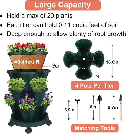 GameXcel Vertical Planter 4 Tier Stackable Planters Garden Planters Strawberry - Image 5