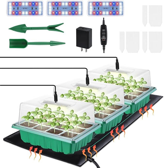 3-Pack Seed Starter Trays with Heat Mat, Seed Starter Kit with Grow Lights by RODINTOOfficial