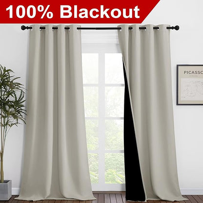 NICETOWN Natural Blackout Curtains 90 inches Long, Full Light Blocking Drapes - Image 2