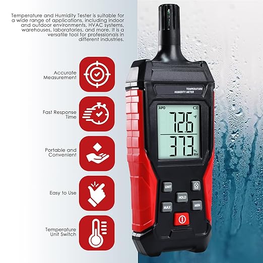 Humidity Temperature Meter, High Precision Digital Psychrometer HVAC - Image 4