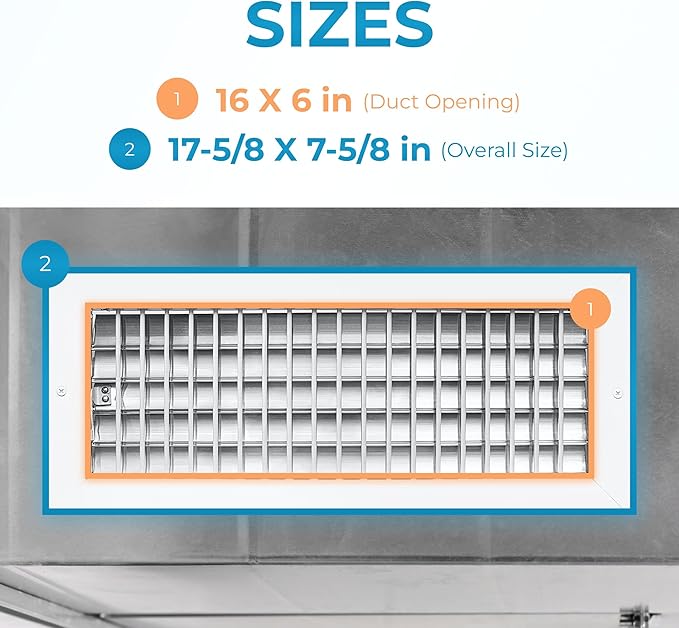 Aluminum 16 x 6 Inch Air Vent Covers Wall AC Grille – Premium Register Vent - Image 3