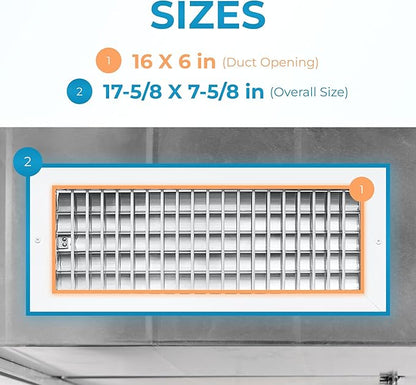 Aluminum 16 x 6 Inch Air Vent Covers Wall AC Grille – Premium Register Vent - Image 3