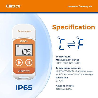 Elitech Default Fahrenheit RC-5+ Digital PDF USB Temperature Data Logger - Image 3