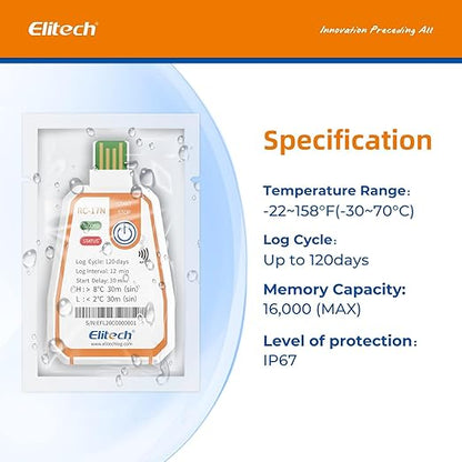 Elitech RC-17N NFC Disposable USB Temperature Data Logger PDF Report Light - Image 5