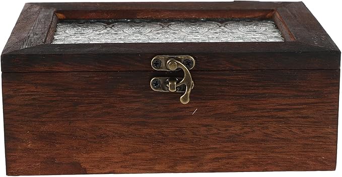 Wood Jewelry Box with Glass Lid and Metal Clasp Vintage Flower Jewelry Trinket by Ifundom