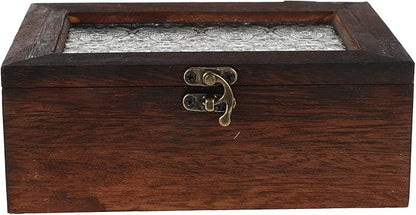 Wood Jewelry Box with Glass Lid and Metal Clasp Vintage Flower Jewelry Trinket by Ifundom