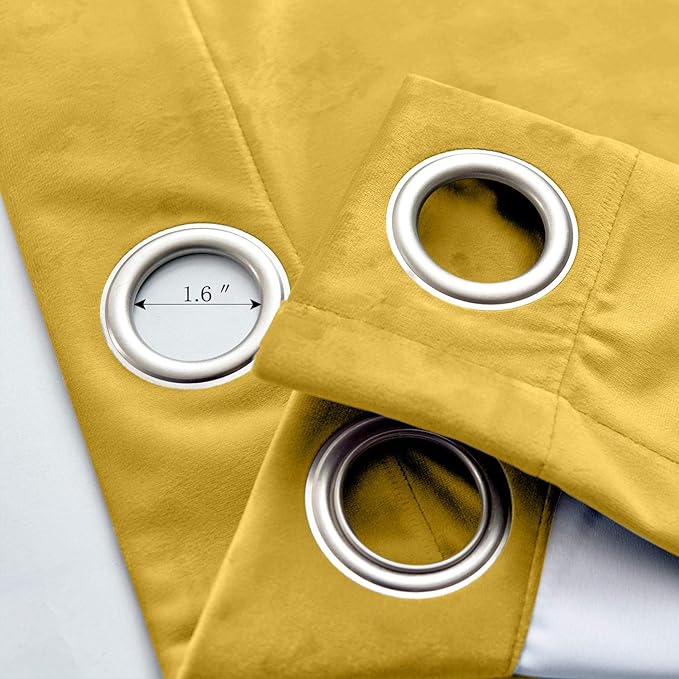 ChadMade Blackout Lined Premium Velvet Curtain Yellow 84Wx72L Inch, Eyelet - Image 4