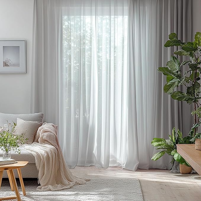 Dreaming Casa Solid Sheer Curtains 96 Inches Long Grey Rod Pocket Voile - Image 7
