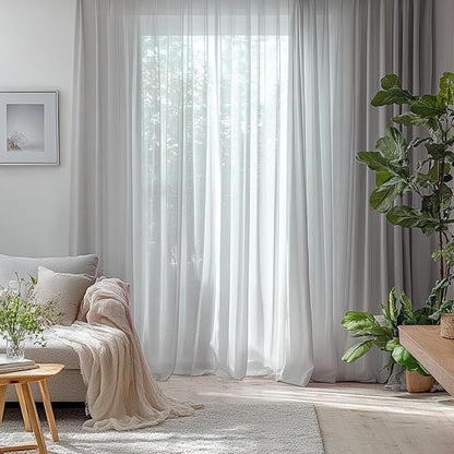 Dreaming Casa Solid Sheer Curtains 96 Inches Long Grey Rod Pocket Voile - Image 7