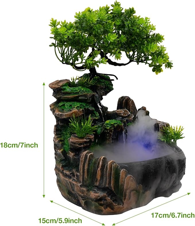 Tabletop Water Fountain with LED Lights – Resin Desktop Fountain - Image 2