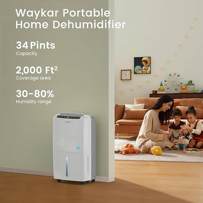 Waykar 2000 Sq. Ft 34 Pints 2025 Most Efficient Energy Star Dehumidifier - Image 2