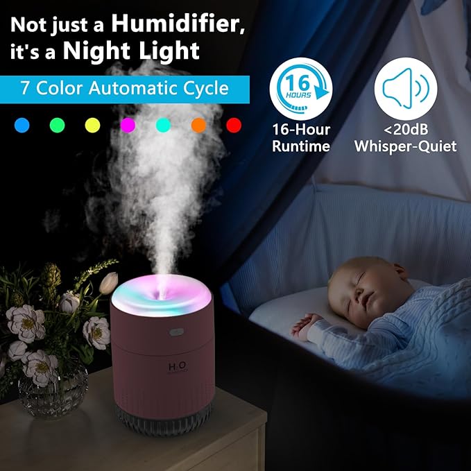 Colorful Mini Humidifier, USB Rechargeable Humidifier, 4 Modes Super Quiet - Image 3