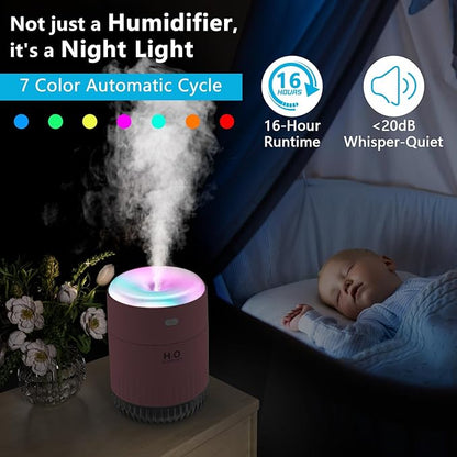 Colorful Mini Humidifier, USB Rechargeable Humidifier, 4 Modes Super Quiet - Image 3