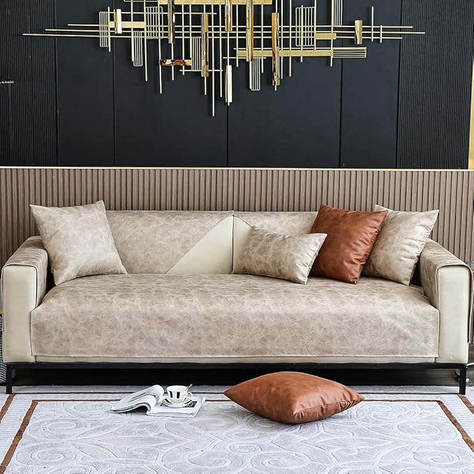 Faux Leather Waterproof Couch Sofa Cover Vintage PU Sectional Couch Cover Non - Image 2