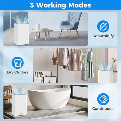 COSTWAY 52 Pint Dehumidifier for Basement, 3.3 FT Drain Hose, Clothes Drying - Image 3
