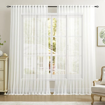 Dreaming Casa White Sheer Curtains 102 Inches Long, Rod Pocket & Back Tab Light by DreamingCasa