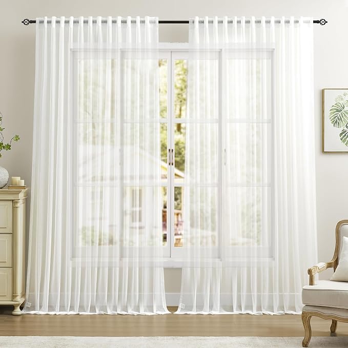 Dreaming Casa White Sheer Curtains 96 Inches Long, Rod Pocket & Back Tab Light by DreamingCasa
