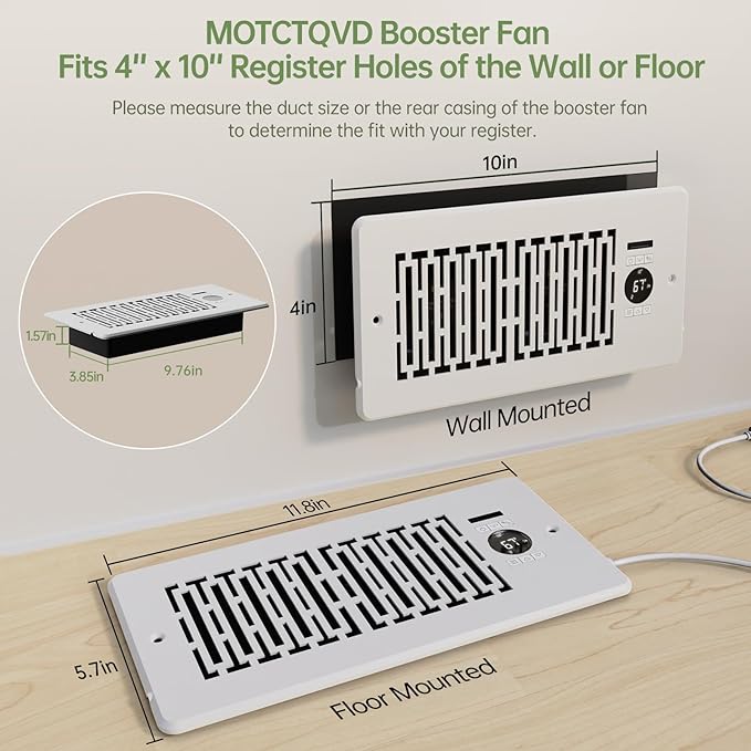 Register Booster Fan Fits 4” x 10” Register Holes, Smart Control Heating - Image 4