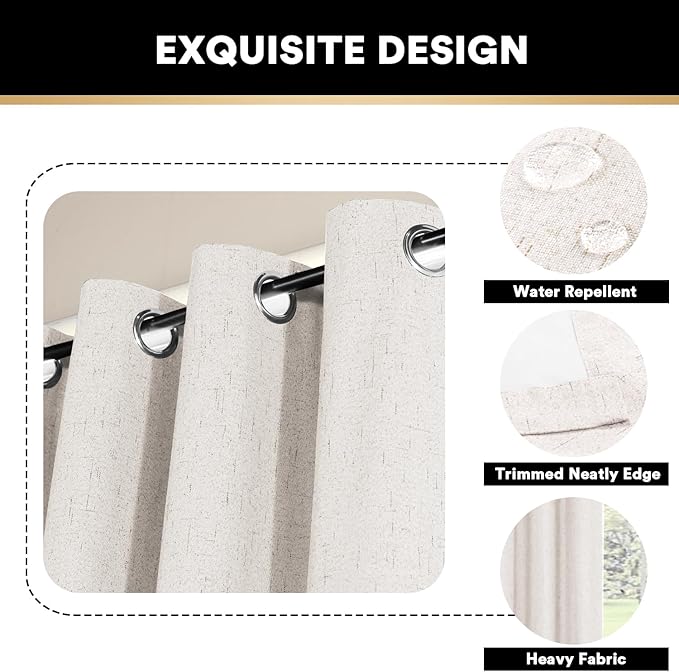 PrinceDeco Blackout Linen Curtains 64 Inch Curtains - Image 6