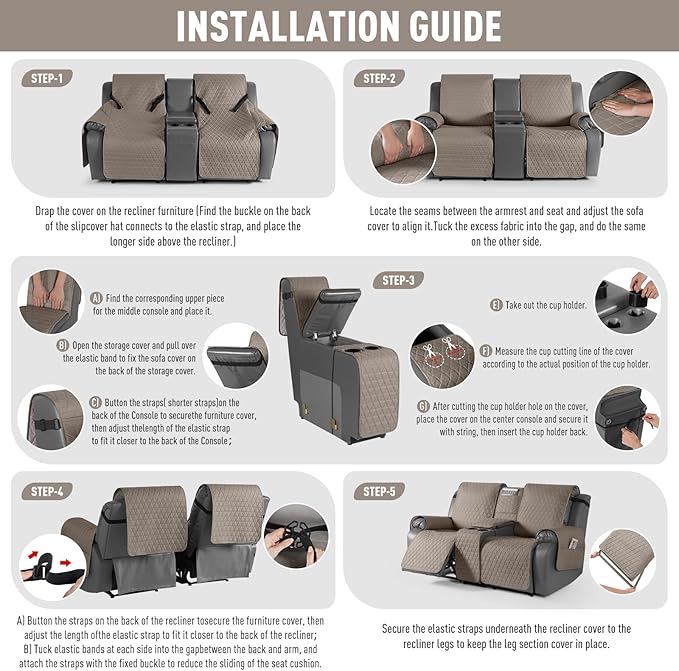 TAOCOCO 100% Waterproof Loveseat Recliner Couch Sofa Covers - Image 7