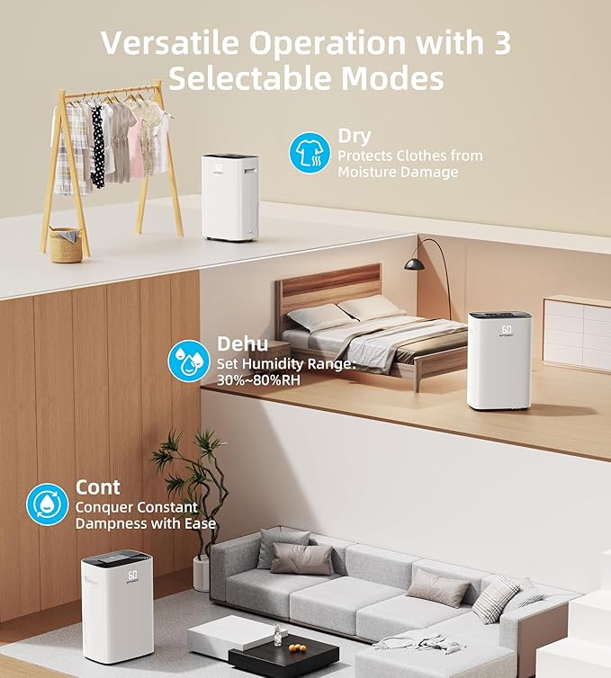 100 Pint Dehumidifier for Home and Basement, 6L Water Tank, 7000 Sq.Ft Coverage - Image 4