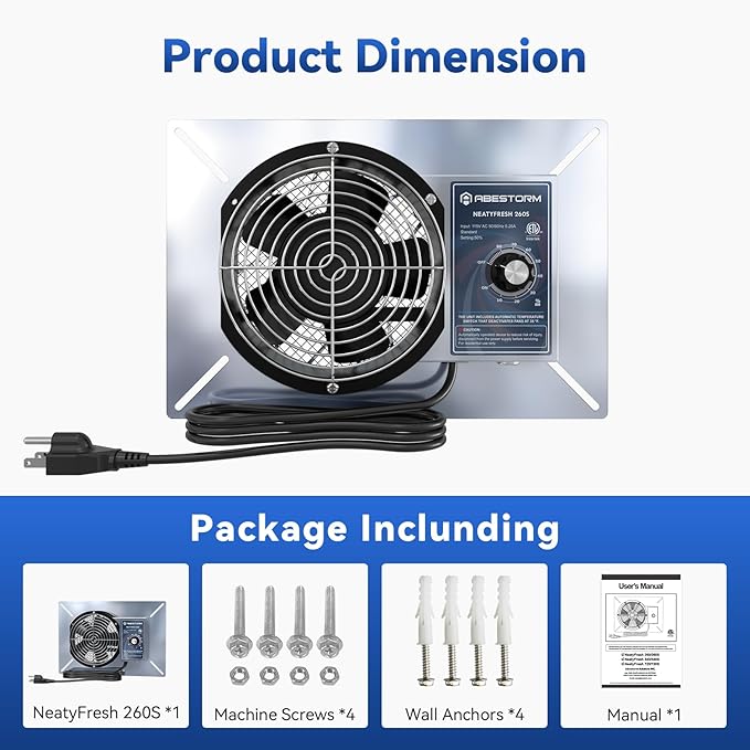 Abestorm 260CFM Crawl Space Ventilation Fan, IP-55 Rated Commercial Stainless - Image 7