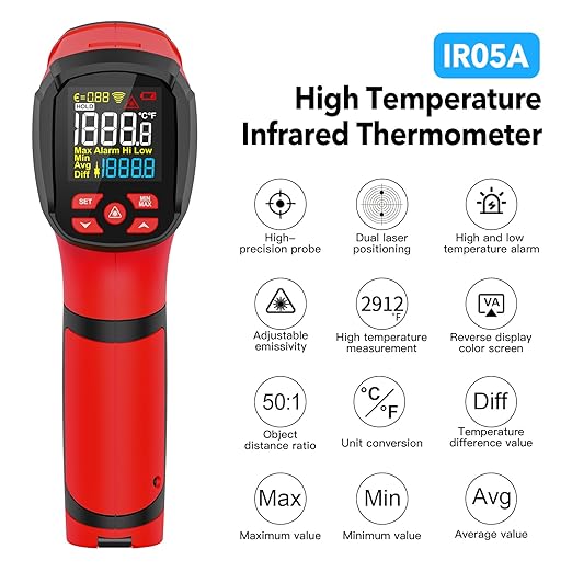 -40℉~2912℉ MESTEK Infrared Thermometer High Temperature Gun, 50:1 Dual Laser - Image 2