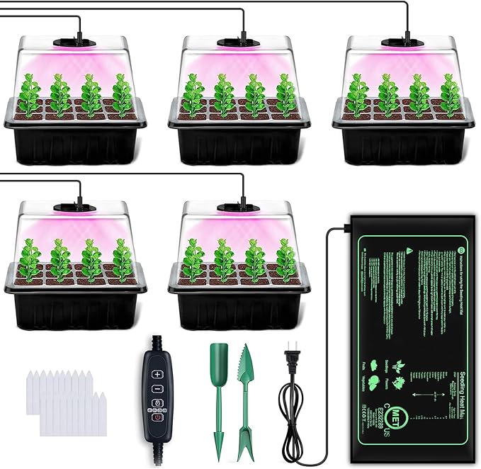 YAUNGEL Seed Starter Tray with Grow Light, 5 Pack Seed Starter Kit with Heat Mat by YAUNGEL