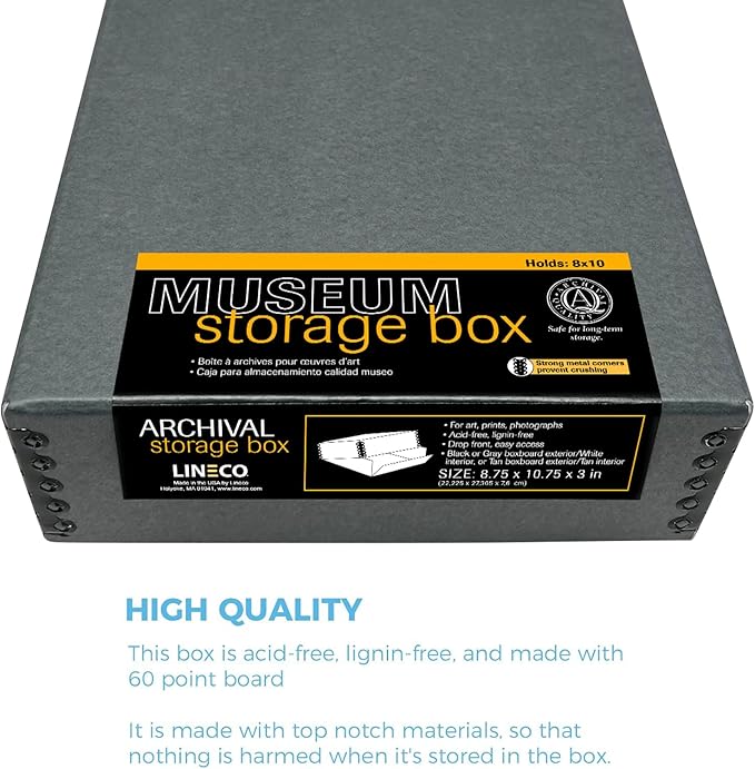 Lineco Museum Archival Storage Box, 8.75x10.75x3 in. Drop Front Design. - Image 5