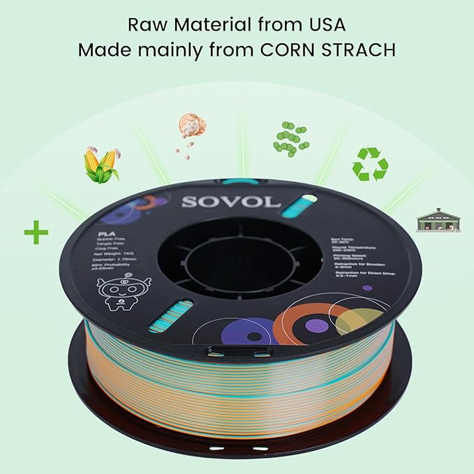 Sovol Dual Color PLA Filament 1.75mm, Silk PLA 3D Printing Material, Dual Color - Image 4