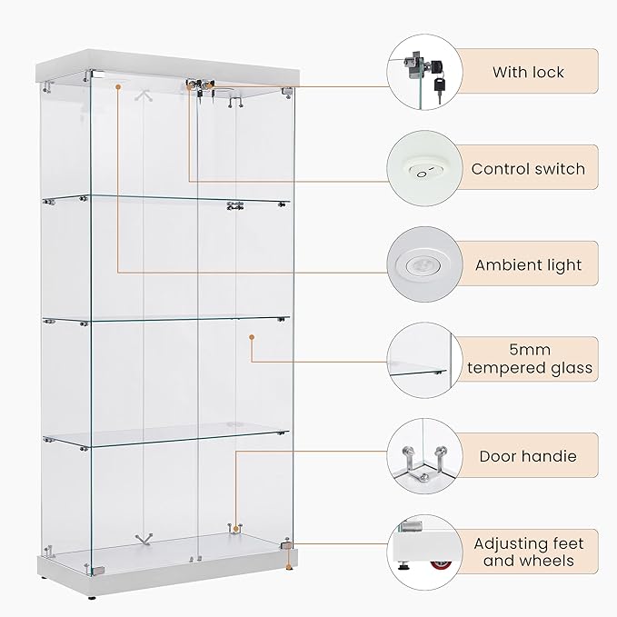 Yoluckea 4 Shelves Glass Display Cabinet - Image 6