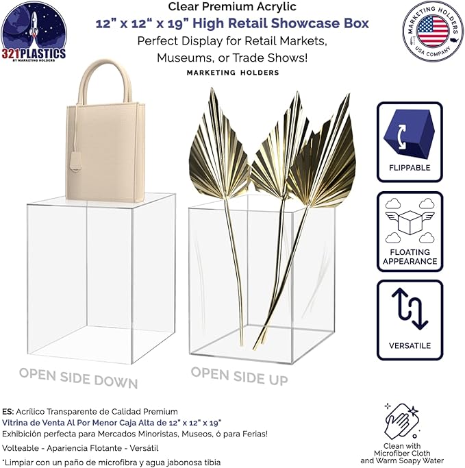4 Pack Tall Display Box Clear Acrylic 12" x 12” x 19” No Lids Hollow Pedestal 5 - Image 3