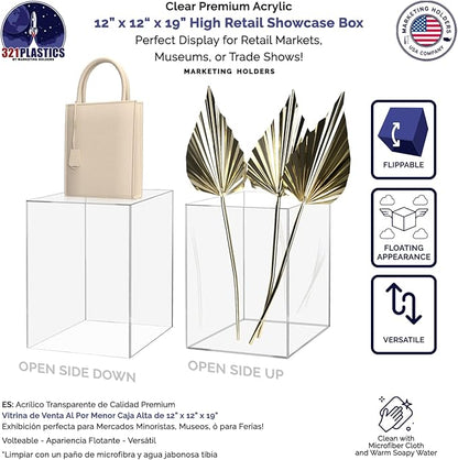 4 Pack Tall Display Box Clear Acrylic 12" x 12” x 19” No Lids Hollow Pedestal 5 - Image 3