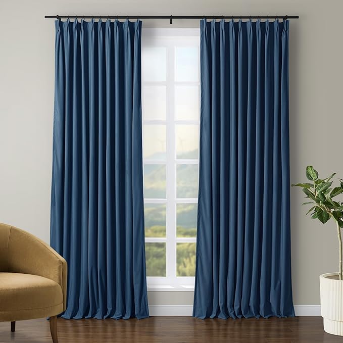 TWOPAGES Luxury Velvet Curtain Pinch Pleated Indigo Curtain 96 inch Long by TWOPAGES