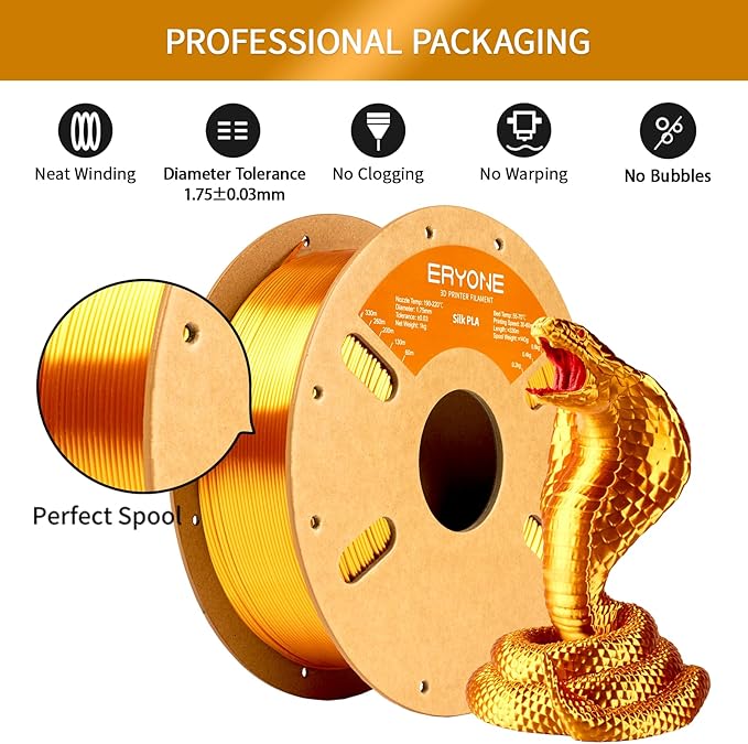 ERYONE Silk PLA Filament for 3D Printer 1.75mm +/- 0.03mm, 2KG Cardboard Spool - Image 4