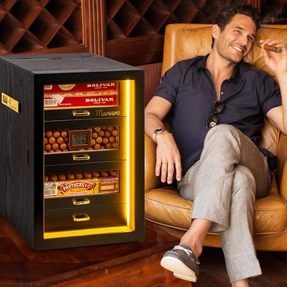 Cigar Humidor, Desktop Humidor Cabinet Triple-Sided Light - Image 2