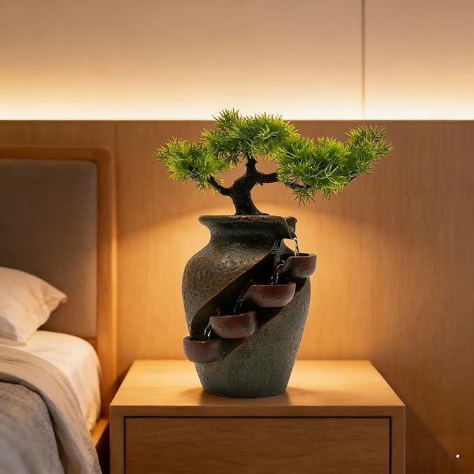 8.7inch Vase Type Artificial Bonsai Tree Fake Plant Mini Tabletop Waterfall - Image 7