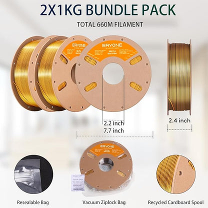 ERYONE Silk Dual Color PLA Filament 3D Printer 1.75mm +/- 0.03mm, Bicolor - Image 6