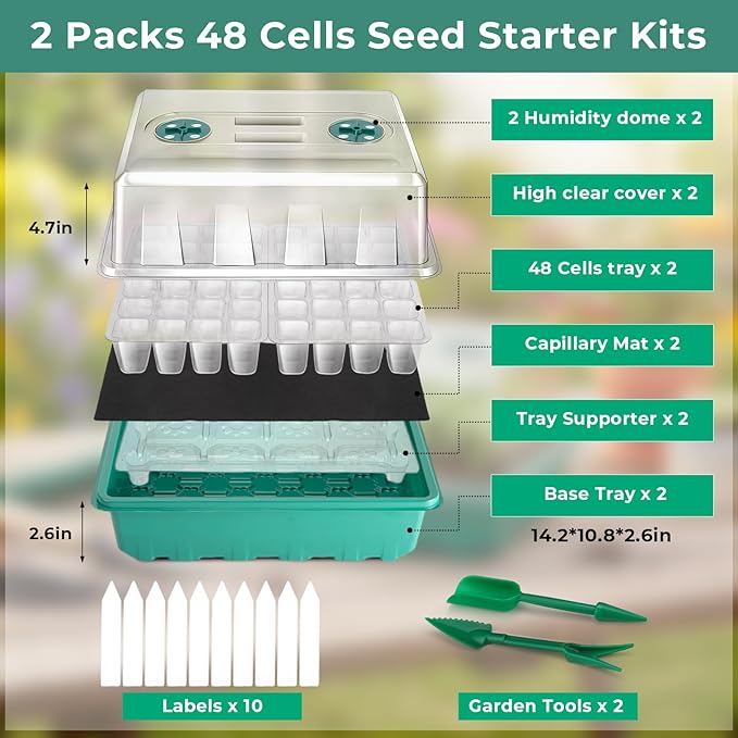 Self-Watering Seed Starter Tray 2 Packs, 96 Cells Seed Starter Kit - Image 2
