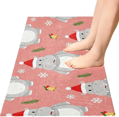 Merry Christmas Hippopotamus Pink decorative rugs - Image 2