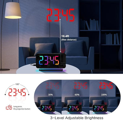 Projection Alarm Clock for Bedroom Ceiling, RGB Digital Clocks Radio - Image 2
