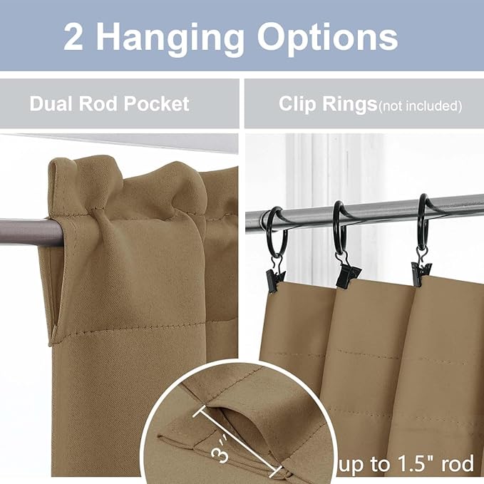 Chyhomenyc Taupe Short Blackout Curtains 36 Inch Length, Small Kitchen Curtain - Image 5