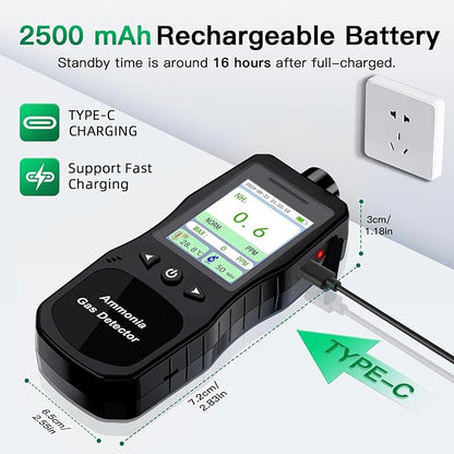 Portable Ammonia Gas Detector, 0-200 PPM Rechargeable Ammonia Gas Monitor - Image 4