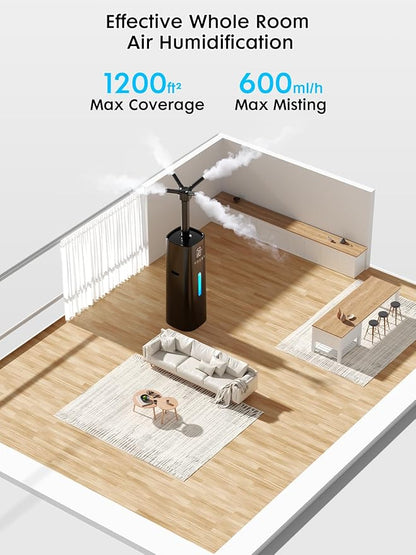 15L/4Gal Humidifier Large Room, 600mL/h Misting, 1200ft² Coverage, Auto - Image 2