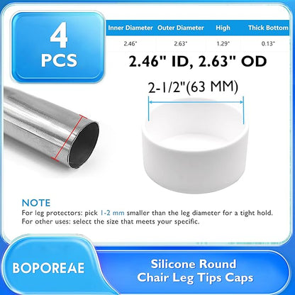 4 Pcs 2-1/2" Round Chair Leg Tips Caps, Silicone Rubber Furniture Leg Floor - Image 9